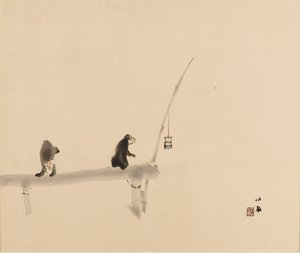 Woodblock print - Kaksi apinaa laiturilla, 1800-luvun loppu - 1900-luvun alku tekijältä Takeuchi Seiko