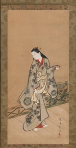 Nainen verannalla, n. 1730. tekijältä Takizawa Shigenobu