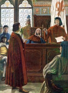 COSIMO DE MEDICI, Toscanan suurherttua, puolustautuu tässä vihamiestensä syytöksiä vastaan. tekijältä Tancredi Scarpelli