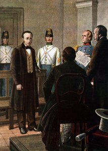 Lausekirje, jossa Silvio Pellico (1789 - 1854) ja Piero Maroncelli (1795 - 1846) tuomittiin vankilaan Spielbergin linnoitukseen Brnossa heidän kuulumisestaan Carbonari-liikkeeseen (Charbonnerie tai carboneria) tekijältä Tancredi Scarpelli