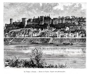 Chinon ja Vienne-joki, Ranska, 1800-luku tekijältä Taylor