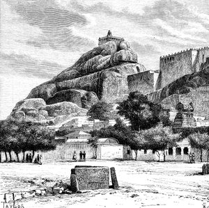 Tiruchirapallin kalliolinnoitustemppeli, Intia, 1895.
