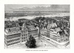 Kaupungintalo ja Schelde-joki, Antwerpen, Belgia, 1879