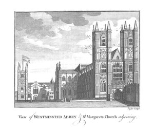 Näkymä Westminster Abbeylle ja viereiselle St. Margarets Churchille, 1700-luvun loppu - 1800-luvun alku tekijältä Taylor