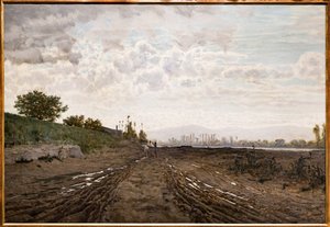 A Morning along the River Arno. Sand diggers along the Arno, c.1868 (oil on canvas) tekijältä Telemaco Signorini