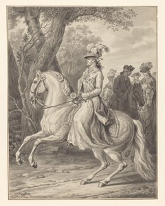 Preussin Wilhelmina, Orange-Nassaun prinsessa, hevosen selässä tekijältä Tethart Philip Christian Haag (signed by artist)