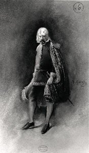 Puku Victor Hugon (1802-85) Ruy Blasiin (1838), herätys Comedie Francaisessa vuonna 1879 (akvarelli paperille) (m/v kuva) tekijältä Th. Thomas