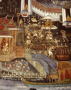 Buddha-kuvien valu Sukhothain aikakaudella (seinämaalaus) tekijältä Thai School