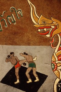 Koriste härkäkärryssä, jossa on kuvattu Muay Thai (maali puulle)