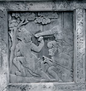 Yksi kohokuvioiden sarjasta, joka kuvaa Ramakienia (Ramayana) tekijältä Thai School