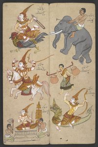 Tai 16455 f.10r, Animals from the Zodiac, from Phrommachat (pergamentti) tekijältä Thai School