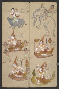 Tai 16455 f.14r, Animals from the Zodiac, from Phrommachat (pergamentti) tekijältä Thai School