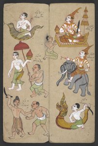 Tai 16455 f.2r, Animals from the Zodiac, from Phrommachat (pergamentti) tekijältä Thai School