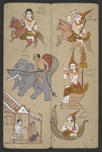 Tai 16455 f.4r, Animals from the Zodiac, from Phrommachat (pergamentti) tekijältä Thai School