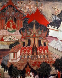 Kohtauksia Buddhan elämästä, 1800-luvun puoliväli (seinämaalaus) tekijältä Thai School