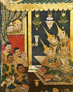 Wiharn Laikarn, jakso Jataka Sang Thongista (fresko) tekijältä Thai School