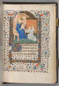 Tuntikirja Parisin käyttö: Fol. 198r, Madonna ja lapsi enkelin kanssa, n. 1420.