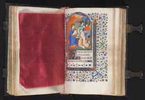 Tuntikirja Parisin käyttö: Fol. 66v, koristeltu reuna, c. 1420.