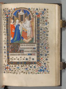 Tuntikirja Parisin käyttö: Fol. 72r, esitys temppelissä, n. 1420.