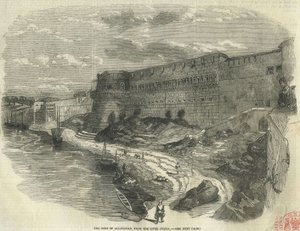 Allahabadin linnoitus Jumna-joelta. tekijältä The Illustrated London News