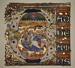 Marlay Cutting IT.18 Neitsyt Marian Ylösnousemus, Santa Mattia in Murano, Venetsia, noin 1450 (lehtikultaa ja temperaa pergamentilla). tekijältä The Master of the Murano Gradual