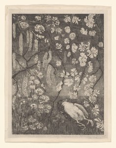 Kuollut lintu pähkinän ja kuusama oksien alla Flower Studies (alkuperäinen nimi)