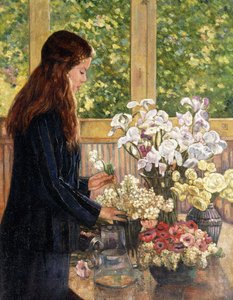 Nuori tyttö kukkamaljakoineen, tekijältä Théo van Rysselberghe