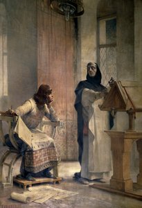 Ludvig IX (1214-1270), ennen kuin hänestä tuli Ranskan kuningas, opiskeli matematiikkaa dominikaanisen veljen Vincent de Beauvaisin (1190-1264) kanssa Royaumontin luostarissa. Theobald Chartranin (1849-1907) maalaus. Pariisi, La Sorbonne tekijältä Theobald Chartran