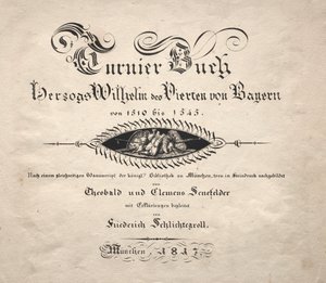 Kirja turnauksista: Nimilehti, 1817. tekijältä Theobald Senefelder