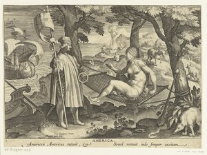 Amerigo Vespucci astuu Amerikkaan Amerikka. Amerikka Amerikan reexit. Semel vocauit inde semper excitam (otsikko esineessä) Uusia keksintöjä ja löytöjä (sarjan nimi) Nova Reperta (sarjan nimi)