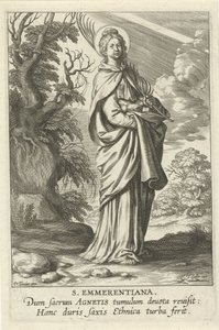 Heilige Emerentiana van Rome St. Emmerantiana (otsikko esineessä) Feminine heiligen (sarjan nimi) Mirror Illuminated Virgin (sarjan nimi) tekijältä Theodoor Galle