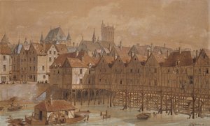 Grand Chatelet ja Pont aux Meuniers (kynä, muste ja wc paperilla) tekijältä Theodor Josef Hubert Hoffbauer