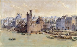 Näkymä Neslesin tornista Pariisissa 1600-luvulla. Theodore Joseph Hubert Hoffbauerin (1839-1922) akvarelli 1800-luku. Pariisi, Musee Carnavalet tekijältä Theodor Josef Hubert Hoffbauer