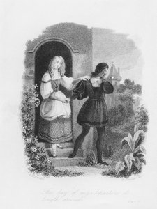 Päivän lähtöpäivä saapui, etukappale Mary Shelleyn (1797-1851) "Frankensteinista" William Chevalierin (1804-66) kaiverruksesta
