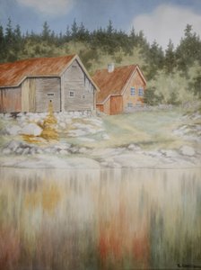 Gopledalista Farrisissa (akvarelli paperille) tekijältä Theodor Kittelsen