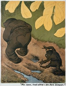 Isän jalanjäljissä (akvarelli ja kynä) tekijältä Theodor Kittelsen