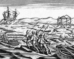 Talven rakentaminen pohjoisnavalle, n. 1600 (kaiverrus) tekijältä Theodor de Bry