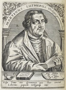 Martti Luther. (1483-1546). Saksalainen uskonnollinen uudistaja ja uskonpuhdistuksen perustaja. Muotokuva. tekijältä Theodor de Bry