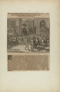Mercatores Quidam cum Deessent Illis Cibi/Quibus Vescerentur in .... (kirjasta Americae, osa viisi) tekijältä Theodor de Bry