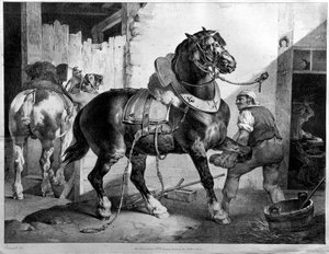 Vetohevosen asennus (litografia) tekijältä Theodore (after) Gericault