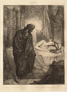 Othello-sarja: nro 11 (5. näytös, 2. kohtaus: Othello Desdemonan vuoteen äärellä) tekijältä Théodore Chassériau