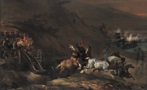 Asemiin ajava tykistö tekijältä Theodore Gericault