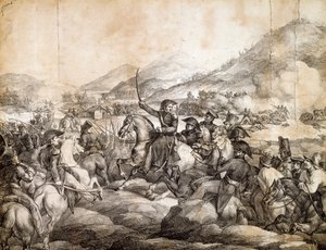 Chacabucon taistelu, helmikuu 1817, jossa Jose De San Martin voitti espanjan, kirjoittanut Theodore Gericault, piirustus, Argentiina tekijältä Theodore Gericault