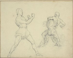 Nyrkkeilijä oikealle ja kaksi miestä paini tekijältä Theodore Gericault