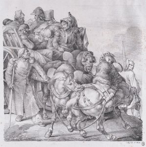 Kärry täynnä haavoittuneita sotilaita, 1818. tekijältä Theodore Gericault