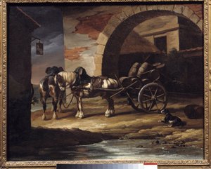 Kärry täynnä viinitynnyreitä tai Theodore Gericaultin (1791-1824) Haquet-maalaus 1819 Dim. 0,6x0,73 m Providence. Taidemuseo tekijältä Theodore Gericault