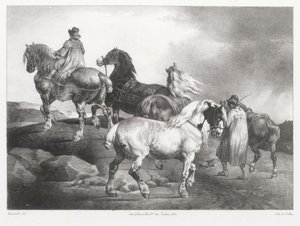 Markkinoille vietävät hevoset (Horses Being Led to the Fair) tekijältä Theodore Gericault