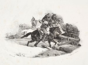 Cuirassiers lataa tykistön akkua. tekijältä Theodore Gericault