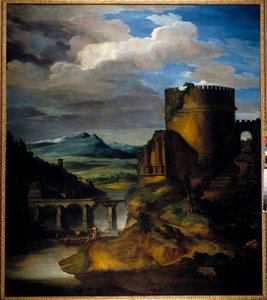 Italian upea maisema Raunioiden, tornin ja sillan maisema, kirjoittanut Theodore Gericault (1791-1824) 1800-luku tekijältä Theodore Gericault