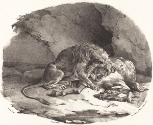 Leijonan syömä hevonen (Cheval devore par un lion) tekijältä Theodore Gericault